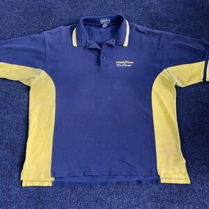 Vintage Goodyear Racing Shirt Mens XL Blue Yellow Polo Made USA 90s Cotton Promo
